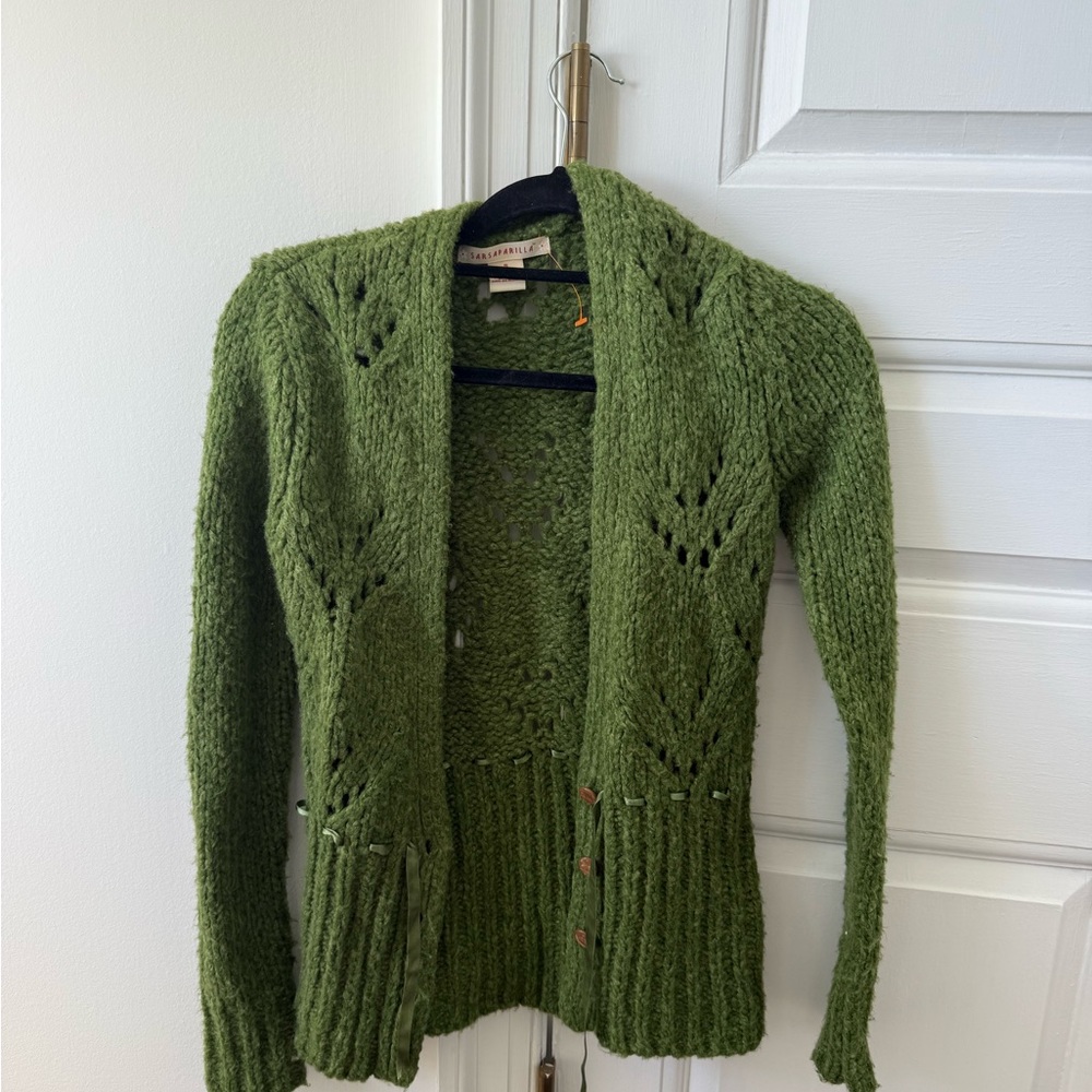 Green Knit Women's Sweater Trendy Cardigan